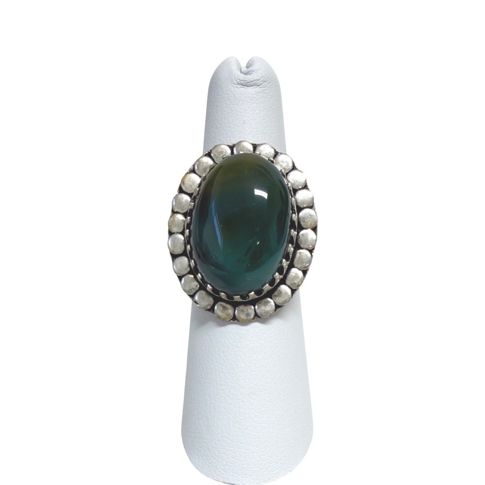 Hand Crafted Green Chalcedony Ring Women Size 6 Silver Plated Statement Oval